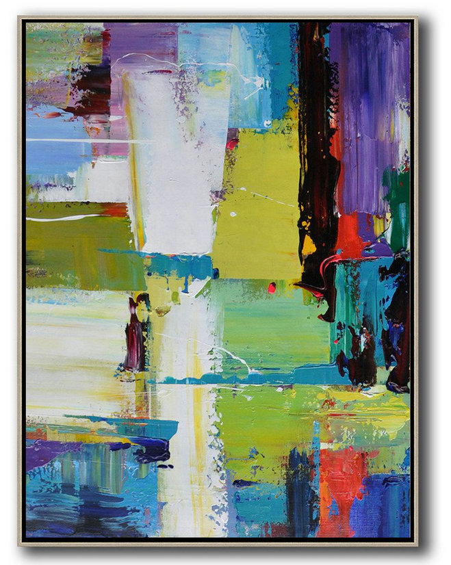 Abstract Painting Extra Large Canvas Art,Vertical Palette Knife Contemporary Art,Hand Painted Aclylic Painting On Canvas,Purple,Yellow,Grass Green,Black,Red.Etc